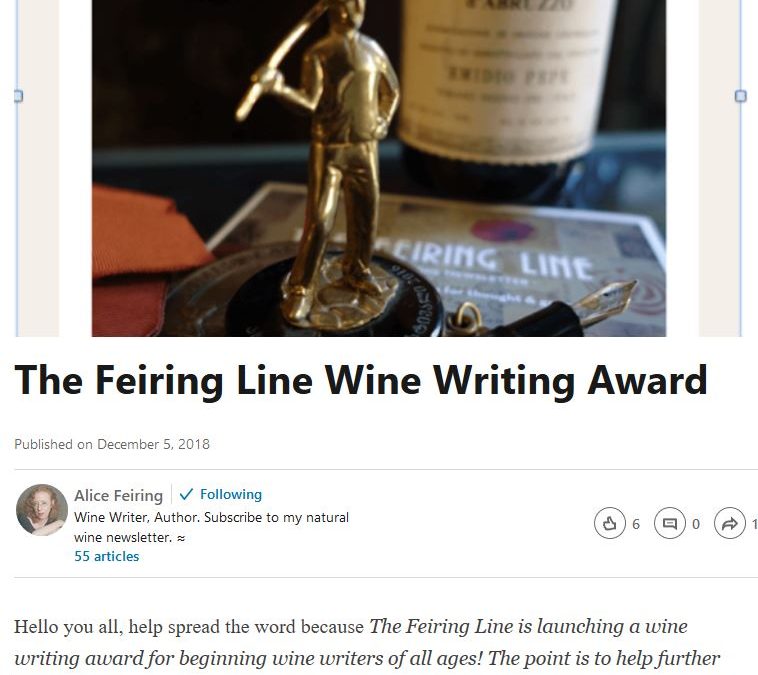 Alice Feiring Sponsors New Wine Writer Competition