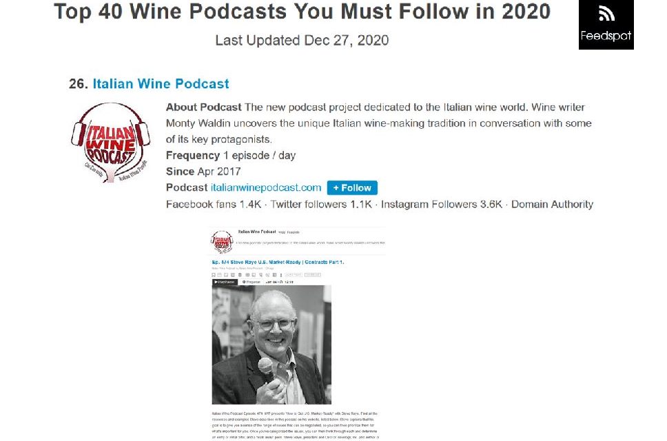 Feedspot Names Italian Wine Podcast to “Top 40 Podcasts You Must Follow”